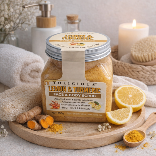 Lemon turmeric sugar foaming scrub with walnut shell