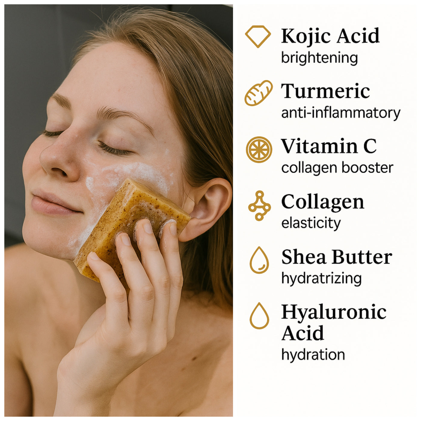 Turmeric & Kojic Acid Soap – Brightening Face & Body Bar with Vitamin C, Collagen & Shea Butter