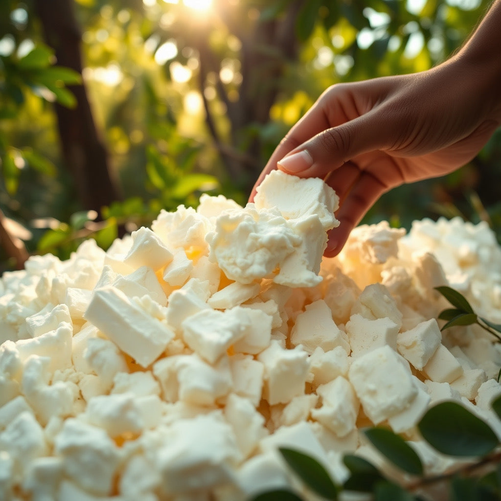 Organic raw unscented white shea butter. 100% organic natural moisturizer for sensitive skin and hair.