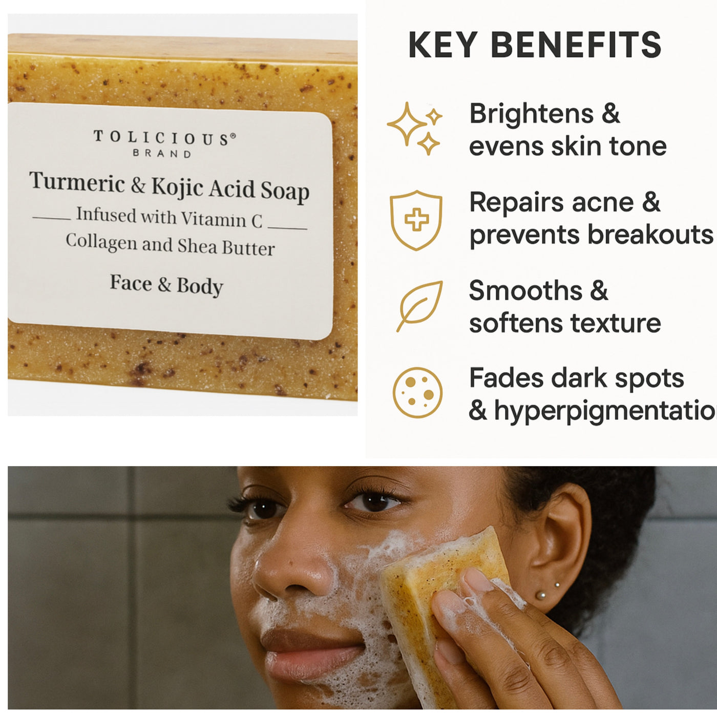 Turmeric & Kojic Acid Soap – Brightening Face & Body Bar with Vitamin C, Collagen & Shea Butter
