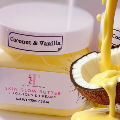 Coconut and Vanilla Skin Glow Butter.  Freshly handmade in the UK
