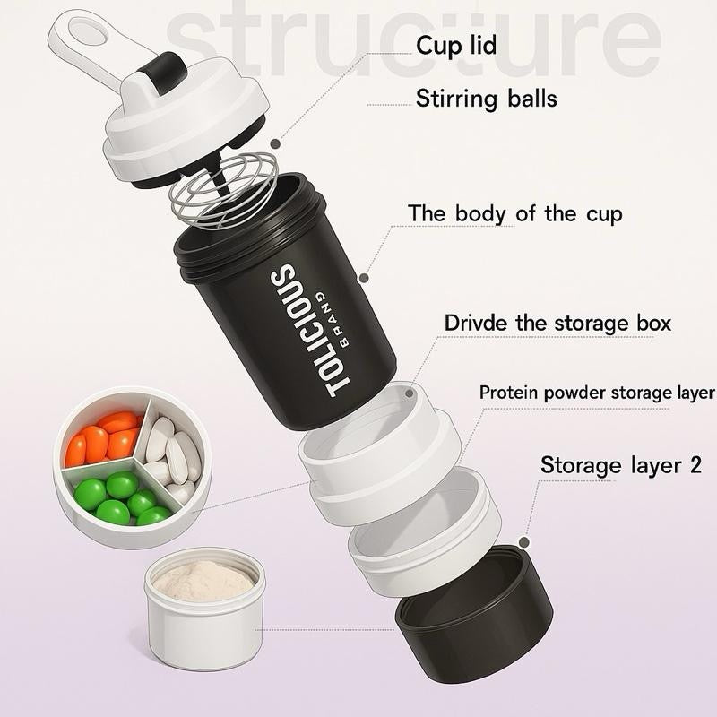 Multi-Layer Shaker Bottle. For Wellness Supplements & Powder