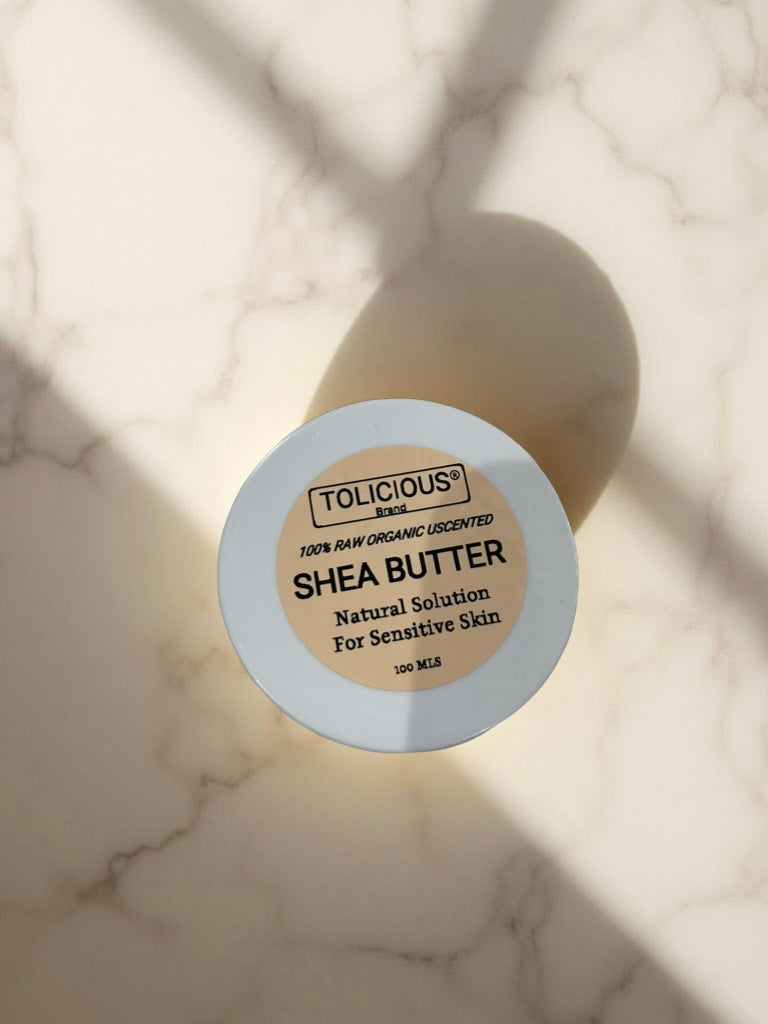 Organic raw unscented white shea butter. 100% organic natural moisturizer for sensitive skin and hair.