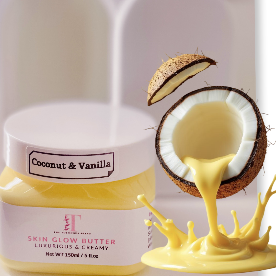 Coconut and Vanilla Skin Glow Butter.  Freshly handmade in the UK