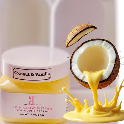 Coconut and Vanilla Skin Glow Butter.  Freshly handmade in the UK
