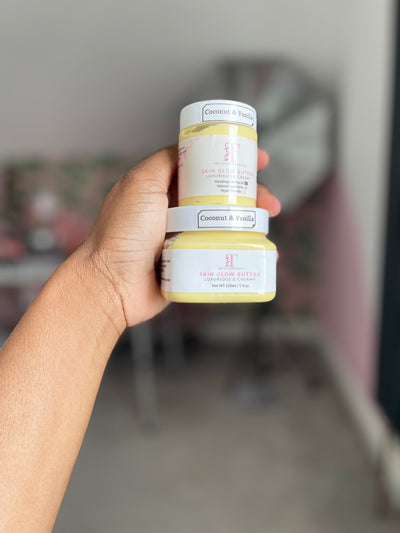Coconut and Vanilla Skin Glow Butter.  Freshly handmade in the UK