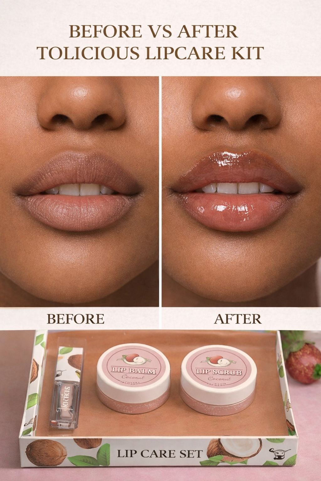 3 Pieces Lip Care Set Coconut & Strawberry