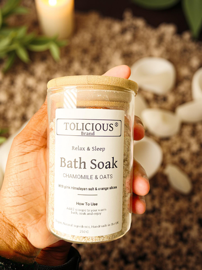 Handmade Bath Soak Infused With Oats and Dry Orange Slice. Rose Petals or Chamomile.