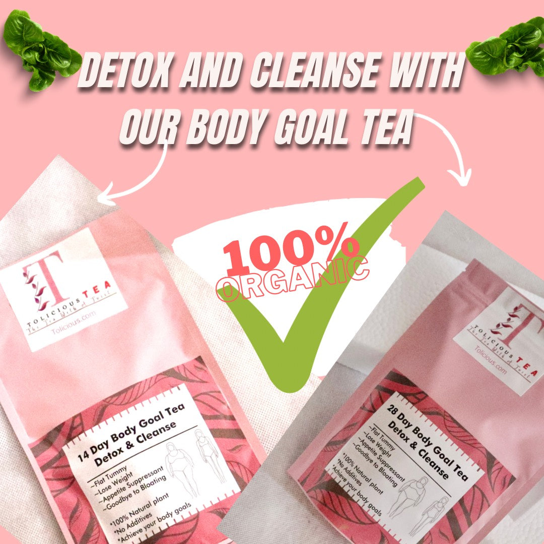 Tolicious Brand 14 and 28 Day Body Goal Detox and Cleanse Tea Packages with 100 percent Organic Label