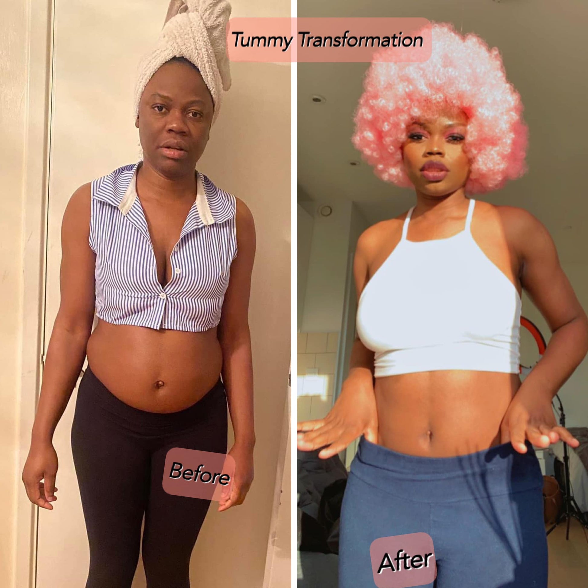 Tolicious Brand simple tummy transformation showing before and after results with improved flat stomach