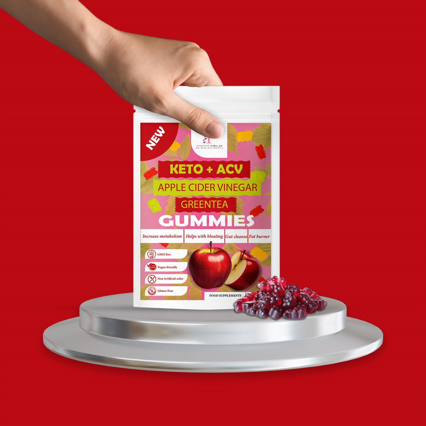 Tolicious brand wellness tea and detox gummies pack with keto apple cider vinegar green tea blend