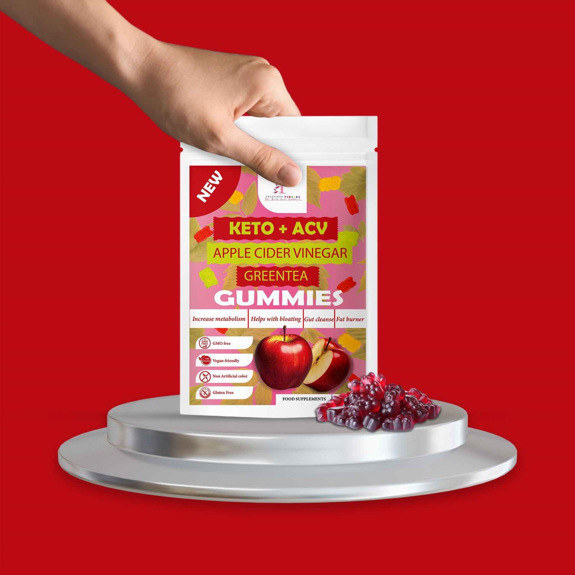 Tolicious brand wellness tea and detox gummies pack with keto apple cider vinegar green tea blend